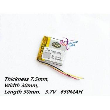 Imagem de 753030 C/ 650mah 7,5mmx30mmx30mm 3 Fios 3,7v Grossa - KMIG