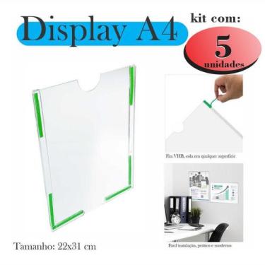 Imagem de 5 Displays A4 Expositor Porta Folha Quadro Aviso Parede Petg - Indústr