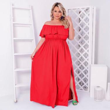 Imagem de Vestido Plus Size Longo Com Fenda Lateral Moda Feminina Plus Size Roup