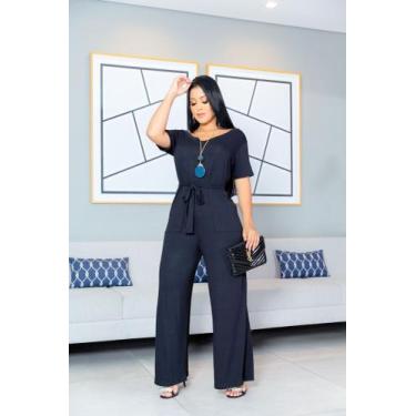 Imagem de Macacao Longo Viscolycra Bolso Feminino Pantalona - estacaomix, Preto,