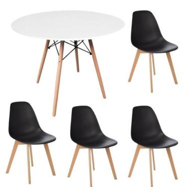 Imagem de Mesa Eiffel Jantar Redonda Branca e 4 Cadeiras Nordic Pretas - Móveis 