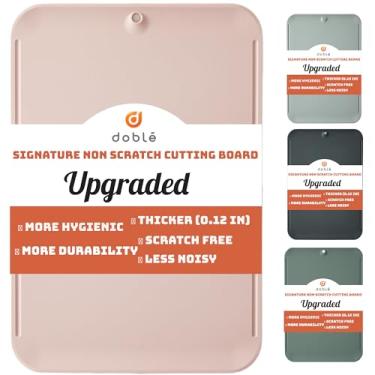Imagem de Tábua de corte flexível premium doblé sem arranhões para cortar, sem arranhões, sulcos de suco com alça de fácil aderência, antiderrapante, lavável na lava-louças para cozinha 23,6 cm x 34,8 cm (rosa