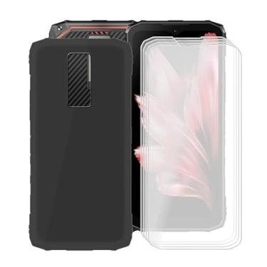 Imagem de YQINHHME Capa de telefone para Doogee Blade10 Pro (16.7 cm) + pacote com 4 películas protetoras de vidro temperado, silicone macio à prova de choque X antiarranhões capa fina de TPU para Doogee