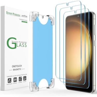 Imagem de amFilm Pacote com 3 protetores de tela magnéticos OneTouch S23 Plus de 6,6 polegadas [ecológico e redutor de plástico] [vidro temperado ultra 9H indestrutível] [alinhamento automático de 30 segundos e