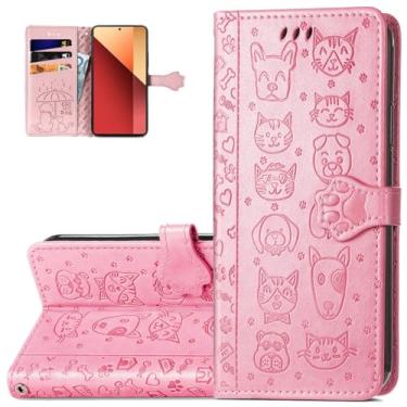 Imagem de Monwutong Capa carteira para Redmi Note 13 Pro 4G (não 5G), capa de couro PU com desenho fofo de gato e cachorro, fecho magnético e slots de cartão de dinheiro para Redmi Note 13 Pro 4G, CD rosa