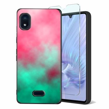 Imagem de Tuxiwei Protetores de tela de vidro temperado 9H para ANS Artia p600, com capa Artia P600 5G TPU Slim Fit Leve [Pintura em aquarela gradiente rosa floral-menta] Gel macio ANSp600 Capa de telefone