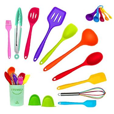 Imagem de Conjunto de utensílios de cozinha de silicone com 18 peças, panelas antiaderentes resistentes ao calor, ferramentas não tóxicas livres de BPA, pinças giratórias, concha e batedor, pode ser lavado na