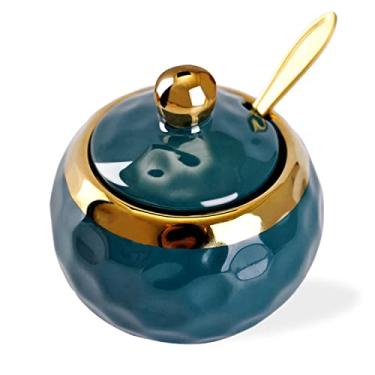 Imagem de WHJY Açucareiro de cerâmica com tampa e colher, recipiente de sal de porcelana com design de golfe, caixa de temperos moderna para casa e cozinha café bar - verde