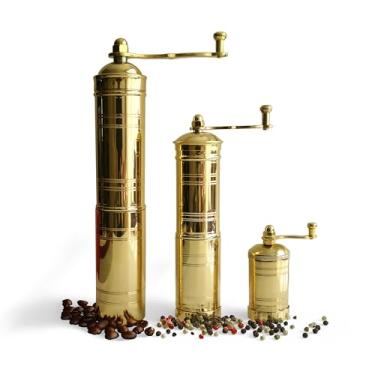 Imagem de Conjunto de três moedores de café manuais turcos, moedores de café, moedores de café de latão, decoração de cozinha, moedor de pimenta, moedor de café manual com alça, topo fixo