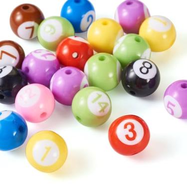 Imagem de KISSITTY 20 peças de contas de bilhar redondas coloridas de acrílico de 15 mm com número, contas espaçadoras soltas para canetas, artesanato, faça você mesmo, joias, pulseiras de amizade, brincos,