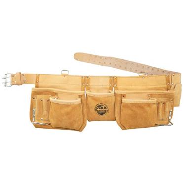 Imagem de Graintex DT2005 :: Avental profissional de 12 bolsos de couro de grão superior com cinto de couro de 5 cm, 2 suportes de martelo para construtores, eletricistas, encanadores, faz-tudo