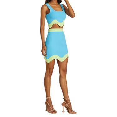 Imagem de AMUR Saia feminina de malha jacquard Dean, Kiwi/azul Adonis, PP