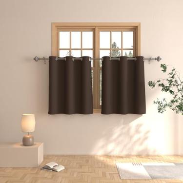 Imagem de Cortinas marrom de 76,2 cm, cortinas curtas para banheiro, cortinas curtas de trama tripla, conjunto de tratamento de meia janela, 2 painéis, argolas superiores, 76,2 cm
