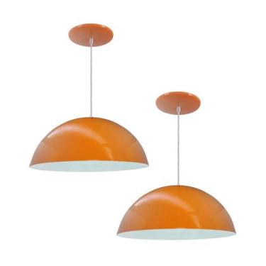 Imagem de Kit 2 Luminária Pendente Meia Lua 50cm Interior Branco Brilho Com Fiaç