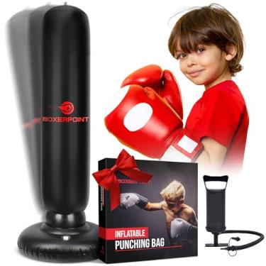 Imagem de Saco de pancada inflável para crianças – Saco de treinamento inflável de boxe com suporte de 160 cm de altura – Saco forte infantil para treino de kickboxing – Saco de pancada independente para balanço – Conjunto de presente