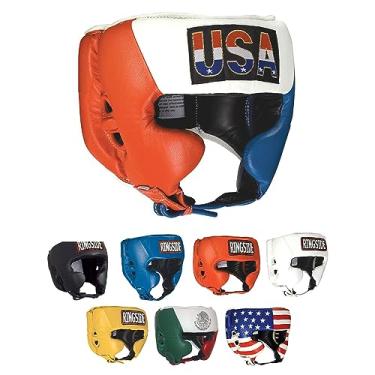 Imagem de Ringside Capacete de boxe de competição, arnês de couro com proteção contra bochechas, ótimo para boxe, MMA, Muay Thai, kickboxing e treinamento, ideal para homens e mulheres, vermelho/branco/azul