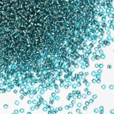 Imagem de Grânulos de sementes a granel 110 gramas cerca de 9800 peças, contas de artesanato de vidro azul-verde 12/0 de 2 mm para fazer brincos, pulseiras, pingentes, joias de cintura, contas de sementes