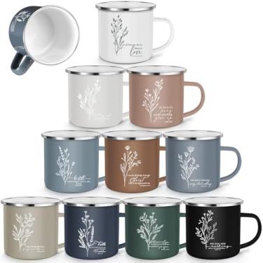 Imagem de Gandeer 10 peças de canecas de esmalte com versículo bíblico cristão caneca de café religiosa copos de igreja presentes de agradecimento para mulheres homens colegas de trabalho escola dominical