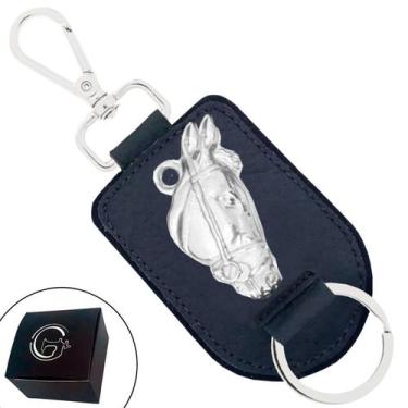 Imagem de Chaveiro de Couro Cavalo Mangalarga Prata com Fecho Premium - Cores Pr