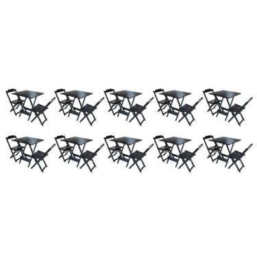 Imagem de Kit 10 Jogos de Mesa Dobravel com 2 Cadeiras de Madeira 70x70 Ideal pa