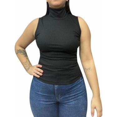 Imagem de Camiseta Regata Feminina Gola Alta Malha Canelada - Almiva Store, G, P