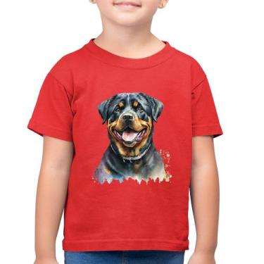 Imagem de Camiseta Algodão Infantil Cachorro Rottweiler - Foca na Moda, Vermelho