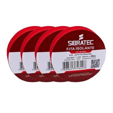 Imagem de Kit 4 fita isolante vermelho 19mm x 20mtsibratec
