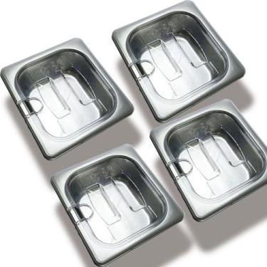 Imagem de CONJ 4 CUBA Gastronômica INOX GN 1/6x65 mm 900 ml + TAMPA 1/6 EM POLIC