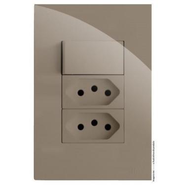 Imagem de Kit Interruptor Simples + Tomada Dupla 10A 4X2 Brg11342-5Fe - Blux Rec