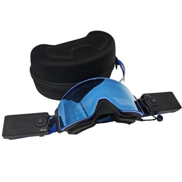 Imagem de Wynthorix Óculos de Neve Aquecidos Antiembaçamento Magnético Intercambiável Sem Moldura 100% UV Óculos de Esqui Elétricos OTG Bateria Recarregável Snowboard (VLT 14,1% Lente Cinza com Revo Total Azul