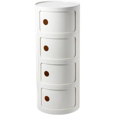 Imagem de Mesa de cabeceira redonda de plástico de 2/3/4 níveis de armazenamento com gavetas e porta deslizante, armário de cabeceira moderno nórdico para quarto, A, 32 x 76 cm