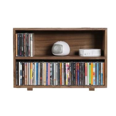 Imagem de Rack de armazenamento de CDs, mesa de armazenamento de CDs, coleção de discos Blu-ray, armário de CD de camada dupla, rack de armazenamento retrô, caixa de armazenamento de CD