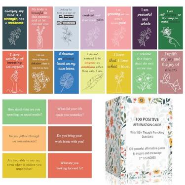 Imagem de Rousrie Cartões de afirmações positivas para mulheres com perguntas instigantes nas costas, 100 afirmações diárias para autocuidado e meditação, presente exclusivo para homens e mulheres
