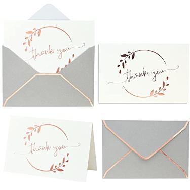 Imagem de Cartões de agradecimento em ouro rosa resistente com envelopes - Cartão de chá de panela pacote com 36 em 10 x 15 cm, notas de agradecimento em branco para casamento, chá de bebê, meninas, crianças