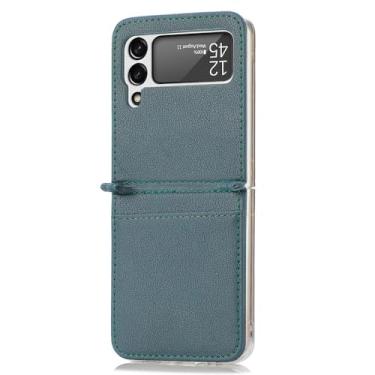 Imagem de Capa de couro com slot para cartão fino para Samsung Galaxy Z Flip 6 5 3 flip6 Flip5 Flip4 Flip 4 2 Flip2 Flip3 5G capa protetora para telefone, verde, para Galaxy Z Flip 5