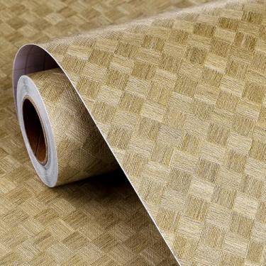 Imagem de FunStick Papel de parede marrom marrom marrom para descascar e colar papel de parede quadrado texturizado de tecido de linho para quarto, banheiro, cozinha, envoltório de vinil para armários, papel de