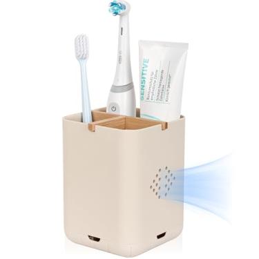 Imagem de Suportes de escova de dentes para banheiros, suporte elétrico de escova de dentes infantil e organizador de pasta de dente para armazenamento de acessórios de bancada (creme de 3 compartimentos)