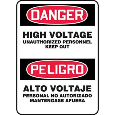 Imagem de Accuform SBMELC044XV Placa adesiva espanhol-bilíngue dura-vinil, legenda "perigo de alta tensão não autorizada", 35,5 cm de comprimento x 25,4 cm de largura x 0 cm de espessura, vermelho/preto em