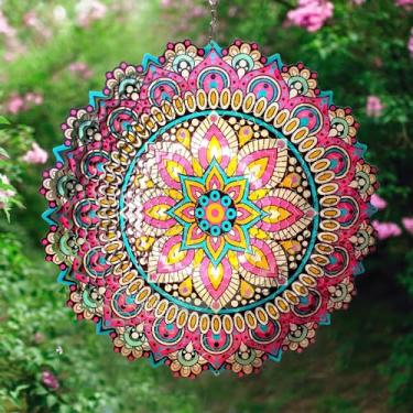 Imagem de GOOLLYRUSIM Goolyrusim Wind Spinner Mandala Blossom 3D Kinetic Wind Spinners Outdoor Laser Cut Aço Inoxidável Metal Art Hanging Wind Sculpture Mandala Garden Decoration Yard Art Decor Ornament Housewa