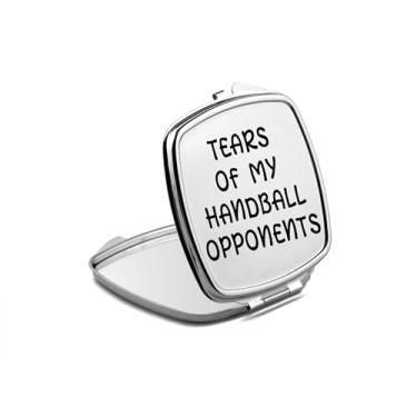 Imagem de SpreadPassion Espelho compacto de handebol, presente de handebol, espelho fotográfico lágrimas dos meus oponentes de handebol, espelho de maquiagem de viagem pequeno espelho portátil, espelho de bolso