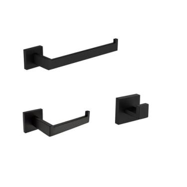 Imagem de Conjunto de ferragens para banheiro de aço inoxidável SUS 304 preto, suporte para toalha, suporte para papel, suporte para escova de vaso sanitário, acessórios para banheiro, kit de 3 peças MB