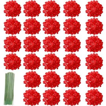 Imagem de Sumupa 28 cabeças de hortênsia de seda, flores artificiais, hortênsia, flores falsas com hastes para decoração de casa (vermelho)