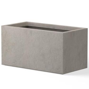 Imagem de Kante Vaso retangular de concreto de 58,88 cm, vasos grandes de jardim interno ao ar livre com orifício de drenagem e plugue de borracha, decoração moderna para casa, pátio, quintal, concreto