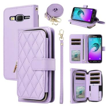 Imagem de Furiet Argyle Capa carteira para Samsung Galaxy J3 2016/J 3 V/J36V/Sky/Amp Prime com alça de ombro, 9+ compartimento para cartão com zíper e suporte para celular Sol J3V JV3 J36 6 J320V J320A roxo