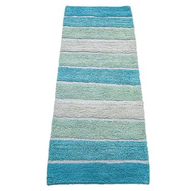 Imagem de Chardin home Tapete de banho listrado cordural com spray de látex antiderrapante na parte inferior. Aqua Turquesa, 61 cm L x 152 cm C