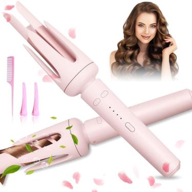 Imagem de Modelador de cabelo automático ZQZMZGS para cabelos longos com 3 temperaturas, rosa