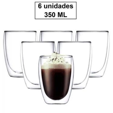 Imagem de Conjunto 6 Copos Duplo de Vidro Copo Parede Dupla 350 ml Café Expresso