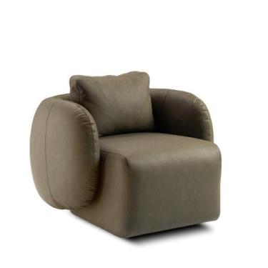 Imagem de Poltrona Redonda Giratória Orgânica Estofada Tecido Verde 0,90 Amora -