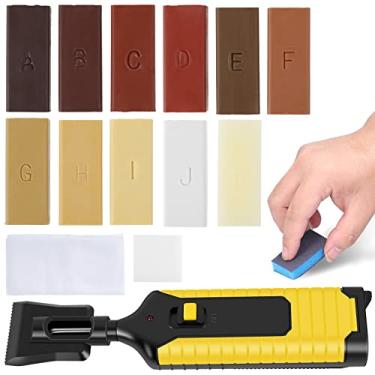 Imagem de CZKDHECAN Kit de reparo de piso DIY, kit de reparo manual de rachaduras de móveis, kit de ferramentas de reparo de arranhões portátil profissional com 11x bloco de cera para pisos de madeira