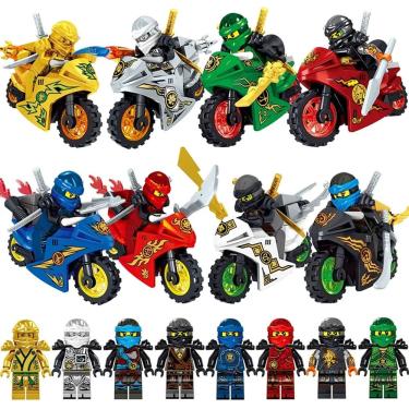 Imagem de Kit 8 Bonecos Ninjago Com Moto Blocos De Montar